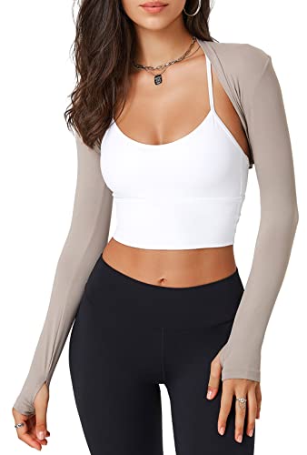 Image of FEOYA Women's Long Sleeve Bolero Open Front Cropped Cardigan Athletic Workout Shrug