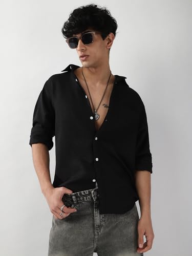 Image of Urbano Fashion Men's Linen Blend Full Sleeve Relaxed Fit Casual Solid Shirt