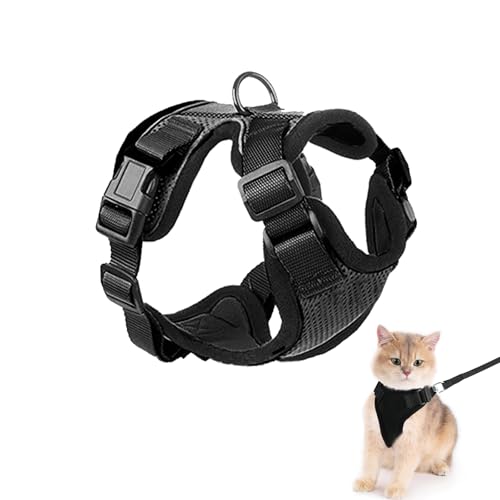 Ferizzia Pettorina per Gatti, Pettorine Gatto Regolabile, Pettorina Gatto Antifuga con Guinzaglio Chat, per Cucciolo, Gattini e Chat Piccolo, Pettorine per Passeggio e Corsa, Nero, XS
