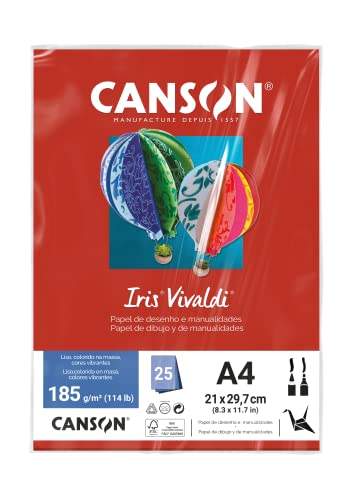 CANSON Iris Vivaldi, Papel Colorido A4 em Pacote de 25 Folhas Soltas, Gramatura 185 g/m², Cor Vermel