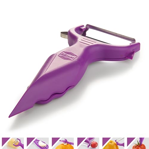 Börner Pelaverdure (6-in-1) • Pelapatate con Grattugia • Pelapatate Multifunzionale per Frutta & Verdura • Sbucciatore Universale ideale per Patate, Frutta, ecc. • Colore: Viola