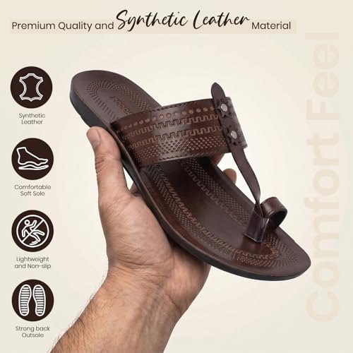 Image of Poddar Slippers, Sandals & Chappals for Men | Synthetic Leather Comfortable Footwear | Daily Use, Casual, Party, Stylish, Durable, Waterproof, Soft Sole, Anti-Slip (30052 Slipper)