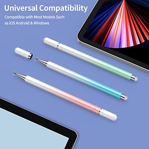 Stylus Pens For Touch Screens, 2 In 1 Magnetic Disc Stylus Pen For Ipad With Magnetic Cap, Compatible With All Touch Screens (White Pink/White Blue/White Green) #TOP6