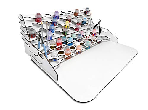 Silu- Organizador Pinturas Modelismo con Mesa Trabajo Grande para Pinturas Citadel, con Soporte para Pinceles y Herramientas, para Pintar W40K y Miniaturas