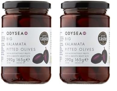 Odysea Big Kalamata Pitted Olives, Glass Jar, 290 g (Pack of 2)