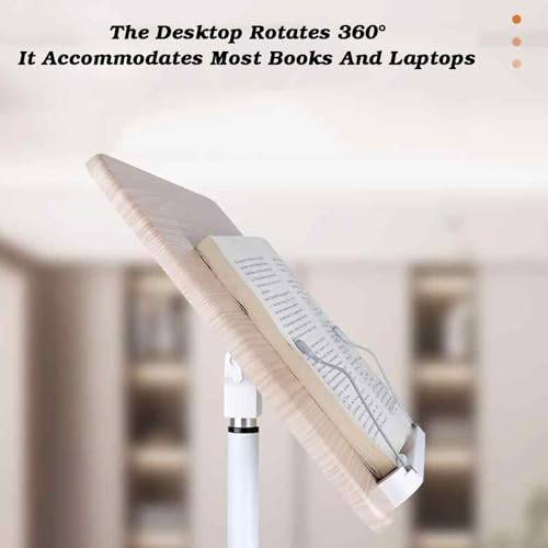 Atril de madera ajustable de 50-130 cm blanco con clips para portátil y lectura 6