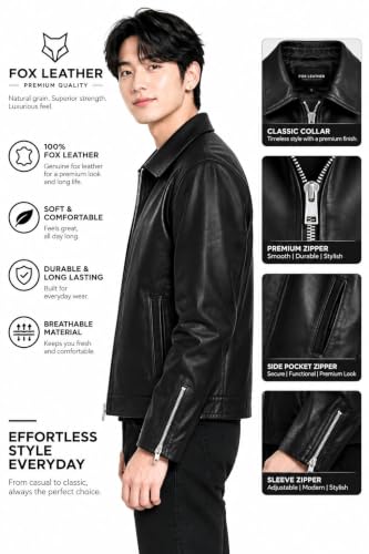 Generic ZYROX Men's Faux Leather Biker Jacket, Black, 2XL - Image 4