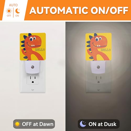 Image of Dino Dusk to Dawn Night Light, Auto Sensor Lamp Home Indoor Stairway Kitchen Corridor, Cute Dinosaur Night Lights Plug into Wall Decor, Boys Girls Women Men Room Gifts