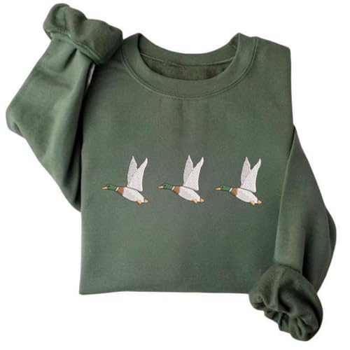 Embroidered Duck Sweatshirt,Animal Lover Sweatshirt,Embroidery Hoodie Crewneck,Embroidered Gift,Unisex White