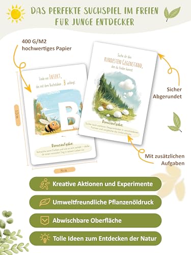 Legezon 50 Entdeckerkarten für Kinder – Finde es Outdoor Suchspiel zur Schatzsuche & Natur-Entdeckung – Lernspiel für draußen im Garten & Wald – Spielzeug Geschenk für Jungen & Mädchen ab 4 Jahren