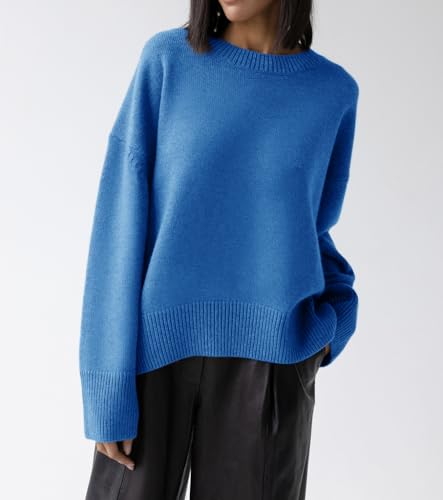 Image of Ckikiou Oversized Crewneck Cute Slouchy High Low Sweater for Women Fall Winter Casual Long Sleeve Soft Knitted Pullover Top