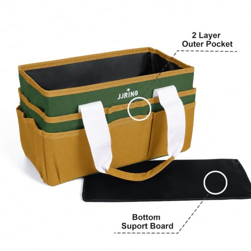 Image of JJRING Craft Organizer Tote Bag Art Storage Caddy Deep Green and Yellow | With Multiple Pockets For Sewing, Scrapbooking, School, Medical, And Office Supplies