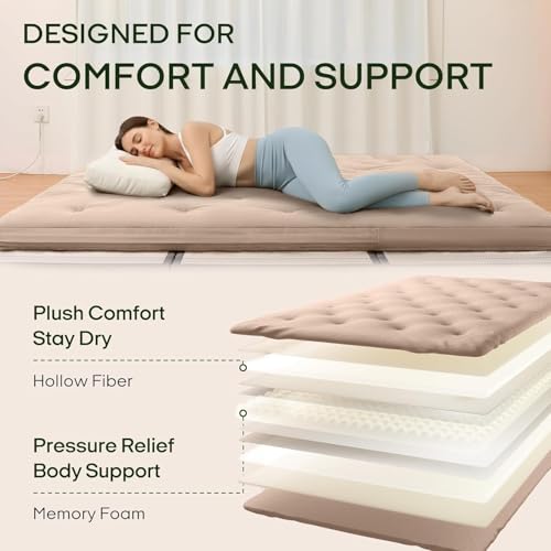 Image of ZonLi Japanese Floor Futon Mattress Queen Size 80 inchx 60 inch, 100% Cotton Cover 4 inch Thicken Tatami Mattress, Foldable Sleeping Pad, Portable Dormitory Tatami Mat, Roll Up Floor Lounger Bed for Adult