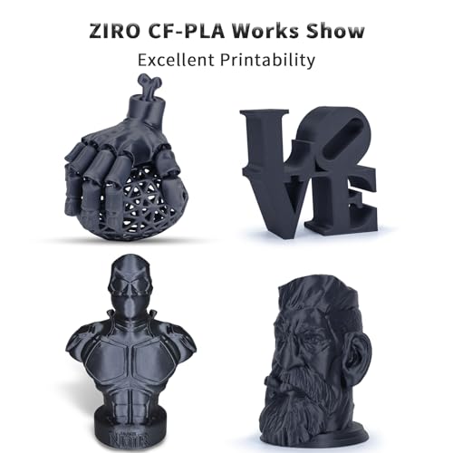Image of ZIRO Carbon Fiber PLA Filament 1.75mm, CF PLA 3D Printer Filament, Reinforced Material 0.8KG Spool, 15% Carbon Fiber Contained, Fits for Almost All FDM 3D Printers, 1.76lbs, Black