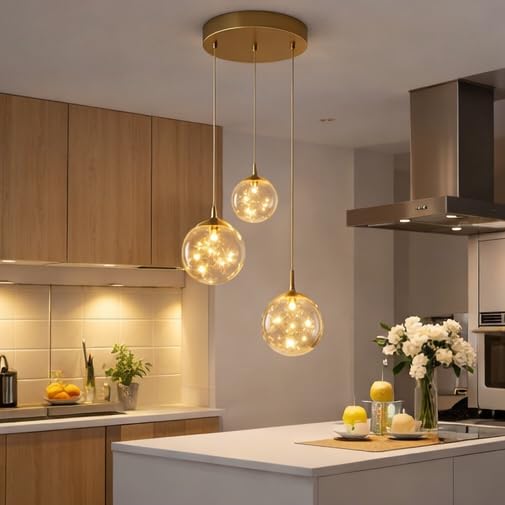 blissbells Straight LED Fairy Ball Gold Pendant Lamp Ceiling Light - Warm White, Pack of 1, Warm White