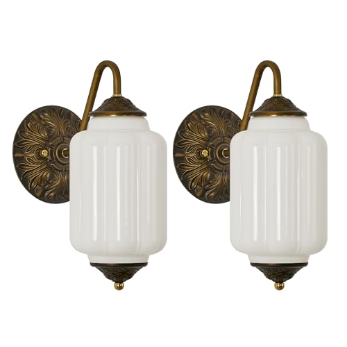 Vintage Milk Glass Wall Sconce - Set of 2 White