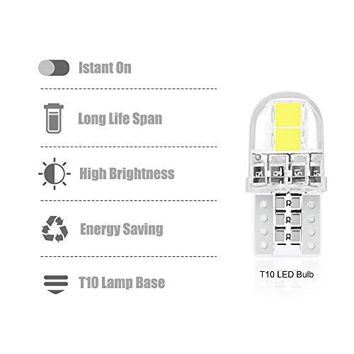 Bonlux 12V T10 Wedge Base Led Bulb, 2W 194 168 W5W Led Wedge Light Bulbs T10 Led Replacements For Car License Plate Courtesy Step Door Lights, Daylight 6500K, 4-Pack #TOP3