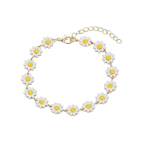 IMINI Bonita pulsera de margaritas para mujeres y niñas, diseño floral de girasol, pulsera de cadena ajustable, joyería de moda, regalos de cumpleaños y Navidad, Adjustable, Metal, Nuevo