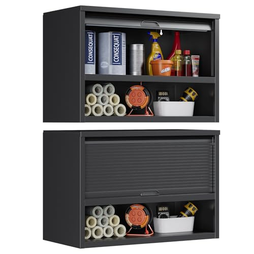 Yizosh Metal Wall Cabinet with Shelves and Recessed Handle, Wall Mounted Storage Cabinet, Floating Tool Cabinet for Home, Kitchen, Basement
