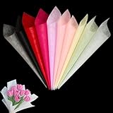 Blumenverpackungspapier Tissue Papier - 100 Blätter, 10 Lebendige Farben (je 10 Blätter), 30x30cm, mit entfernbarer Futterlage für Blumensträuße, Floristen & Geschenkverpackung