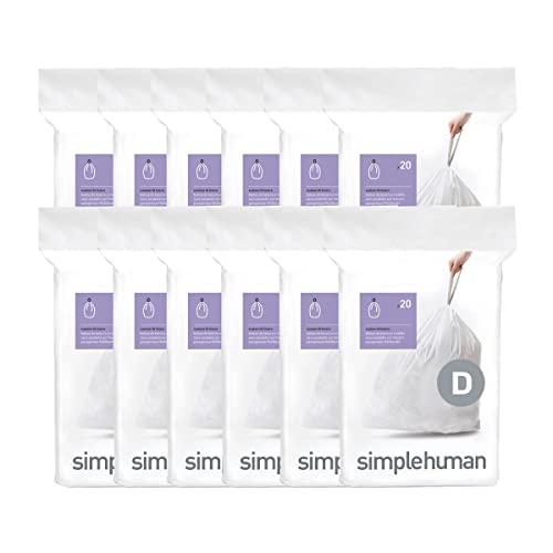 Image of simplehuman Code D Custom Fit Liners, Drawstring Trash Bags, 20 Liter / 5.2 Gallon, 12 Refill Packs (240 Count)