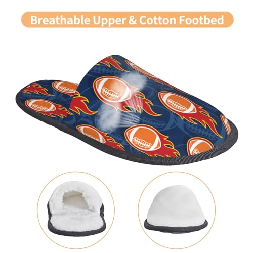 American Football And Fire Flames Print Women Slippers Home Furry Shoes Keep Men Couples Shoes Warm For Women-4