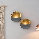 Eclipse Candle Sconces Set of 2 - Modern Gray Metallic Wall Candle Holders with Gold Foil Interior, Christmas Wall Decor for Living Room, Bedroom, or Modern Farmhouse Decor