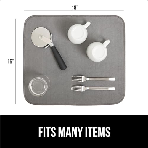 GORILLA GRIP Ultra Water Absorbent Microfiber Dish Drying Mat, Quick Dry Thick Mesh, Slip Resistant Pad for Sink Dishes or Under Rack, Kitchen Counter Accessories, 16x18, Machine Wash Mats, Gray