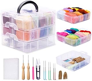 Needle Felting Kit, 24 Colors Wool Roving for Felting, Complete Needle Felting Starter Kit with Basic Felt Tools and Supplies Wool Fibre Hand Spinning Craft Wet Felting Material for Beginners 5g/Color