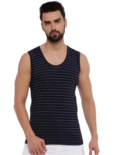 Image of RAMRAJ COTTON Men's Assorted Super Light Sleeveless Combed Cotton|Striped Vest /Banian