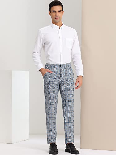 Lars Amadeus Men's Classic Plaid Dress Pants Flat Front Checked Office Prom Trousers 32 Gray Blue #TOP2