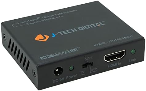 J-Tech Digital 4K 60HZ HDMI Audio Extractor Converter SPDIF + 3.5MM Output Supports HDMI 2.0, 18Gpbs Bandwidth, HDCP 2.2, Dolby Digital/DTS Passthrough CEC, HDR10 [JTD18G-H5CH]