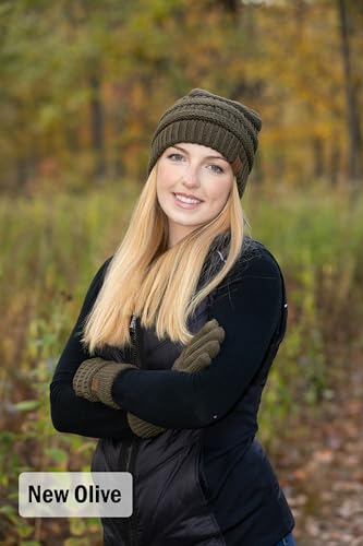 Image of Funky Junque Women's Beanie & Touchscreen Gloves Set - Soft 100% Acrylic Knit Winter Hat and Gloves, Cozy Cold Weather Gift