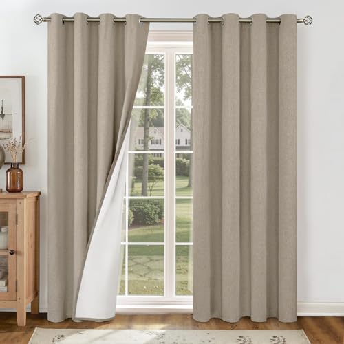 Image of YoungsTex Taupe Linen Blackout Curtains 84 Inches Long 2 Panels - Burlap Thermal Insulated Drapes with Grommet Room Darkening for Farmhouse Bedroom Windows, 52 X 84 Inch