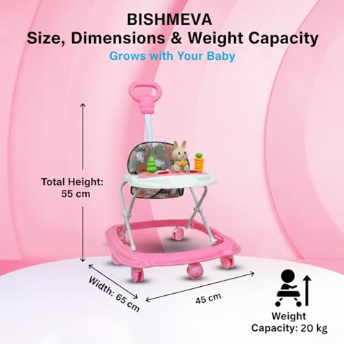 Image of Baby Walker for 6-18 Months with Musical Toys & Push Handle | Adjustable Height Baby Activity Walker, 360 Rotating Wheels, Soft Seat (Rabbit Pink)