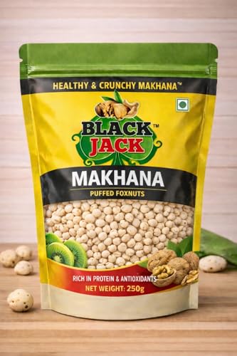 Image of BlackJack Makhana, 250g, Puffed Foxnuts, Gluten-Free, Healthy Snack, Vegan, Keto-Friendly, Prasadam Makhana,Fit for Fasting,Pack Of 1 X 250g, Medium Small Size Mix (250 Grams)