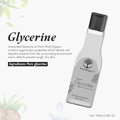 Image of WILD ORGANIC Pure & Unscented Vegetable Glycerine For Healthy Skin, Hydration & Moisturizing 100Ml Liquid