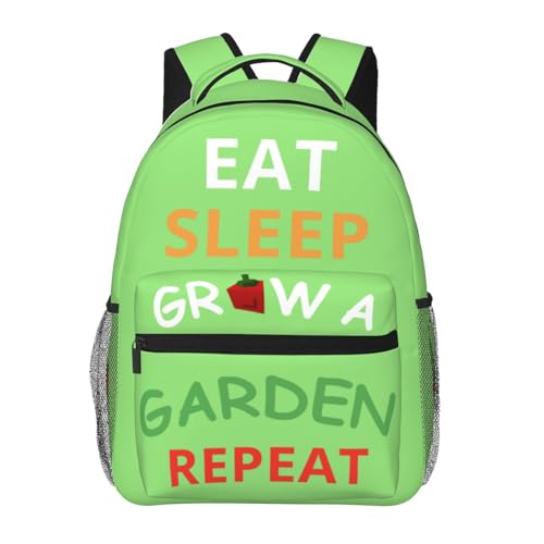 Eat Sleep Grow A Garden Repeat Bag Large Capacity 15.7 Inch Backpack Funny Polyester Adjustable Travel Bags