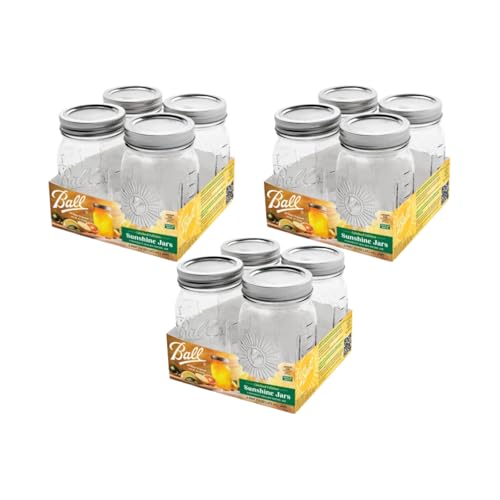Ball Limited Edition Sunshine Glass Mason Jars, Regular Mouth, Pint Size (4 Count (Pack of 3))