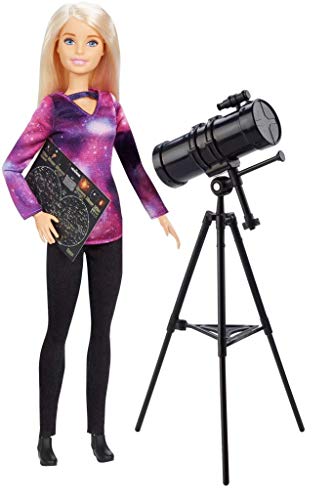 Barbie astrophysicist doll, rubia con telescopio y mapa estelar
