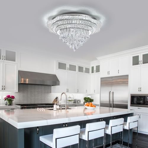 OSGNER 30" Sliver Crystal Flush Mount Chandelier with Remote by OSGNER - Used condition - Image 9