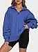 BLENCOT Women Half Zip Oversized Sweatshirts Long Sleeve Solid Color Drop Shoulder Fleece Workout Pullover Medium Blue S