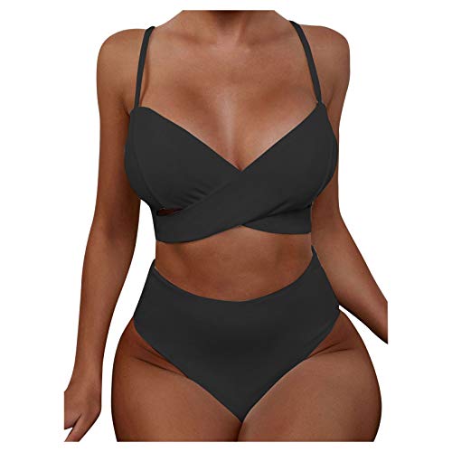 Bikinis Mujer Brasileño Push Up Deportivo Cintura Alta Traje De Baño Conjunto De Bikini Push Up Deportivo Cintura Alta Estampado Ropa Playa Traje Baño(L)