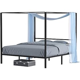 YITAHOME Metal Four Poster Canopy Bed Frame 14 Inch Platform with Built-in Headboard Strong Metal Slat Mattress Support… 41XE3qK1HvL. SS280