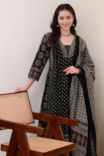 Image of KLOSIA Women's Rayon Printed Anarkali Kurta and Pant with Dupatta Set