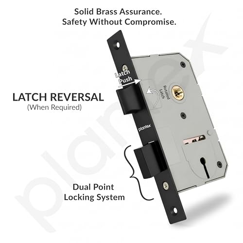 Image of Plantex Heavy-Duty Door Lock Set - Main Door Lock Handle Set / 6-Lever Lock Mechanism with 3 Years of Warranty /Mortise Lock with 3 Keys, Brass Lockbody (Z-Black)