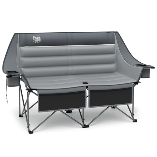 Timber Ridge Double Camping Chair, Heavy Duty Outdoor Folding Camp Couch, Loveseat Camping Chairs Perfect for Campsites, Patio/Lawn, Soccer Games or Other Youth Sports, Supports 600 lbs