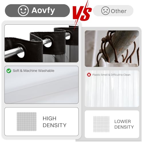 Aovfy No Hook Slub Shower Curtain with Liner, Black, 60x74 by Aovfy - Used condition - Image 4
