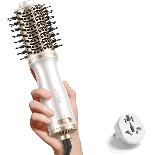 Dual Voltage Mini Hair Dryer Brush, 4 in 1 Blow Dryer Brush for European Travel, 120-240V for...