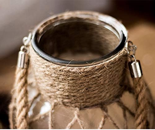 Funsoba Rustic Hanging Mason Nautical Jar Rope Net Dry Flower Glass Vase with Handle Pack of 2 (2 Vase 8")